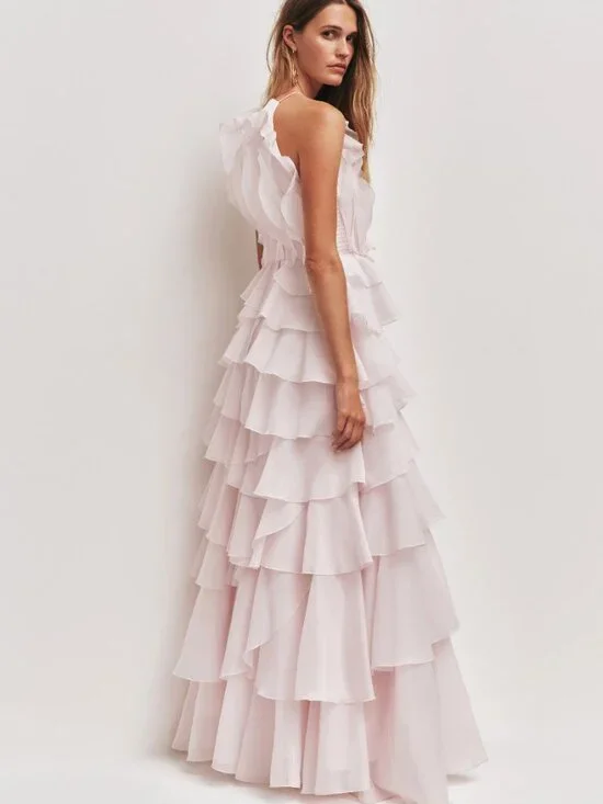 Soft Pink Tiered Ruffle Halter Maxi Gown-aje-size(AU6/US4/M) - Picture 2 of 11